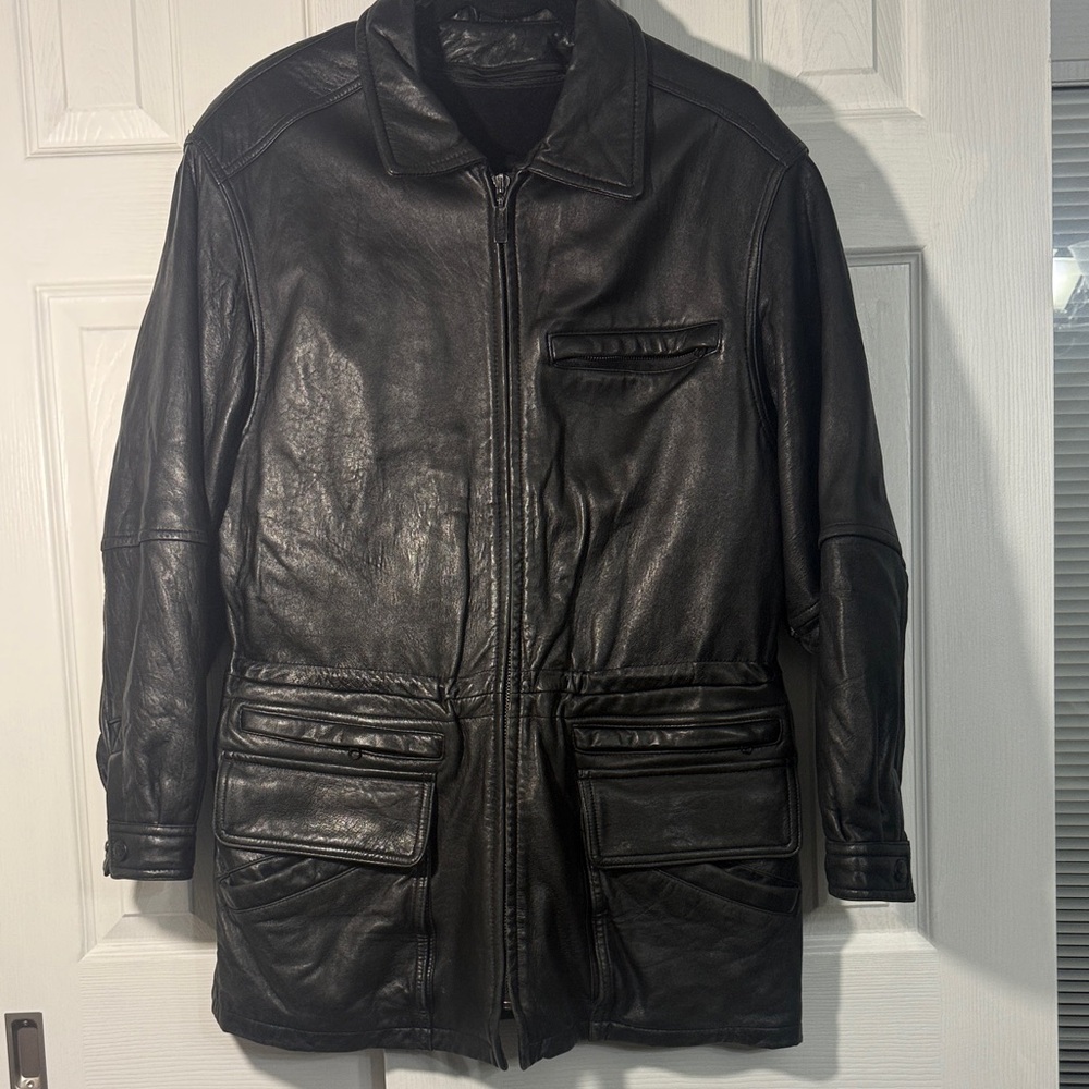 Kenneth Cole Reaction Black Leather Field Jacket